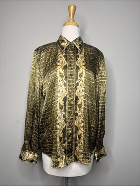 Vtg Starington Ornate Snake Pattern 100% Silk Blouse Business Animal Size 10